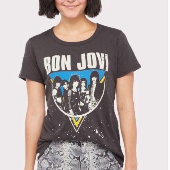 Chaser Bon Jovi Splatter Tee Grey Small - Picture 2 of 8